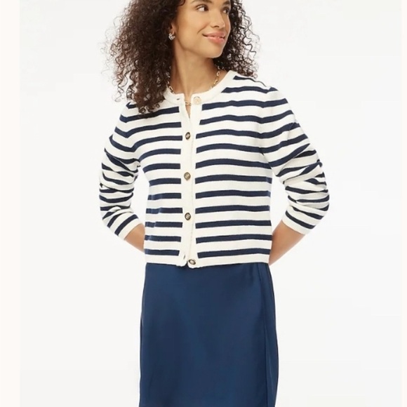 J. Crew Factory Sweaters - J. Crew Factory Navy and White Striped Cardigan Lady Jaket